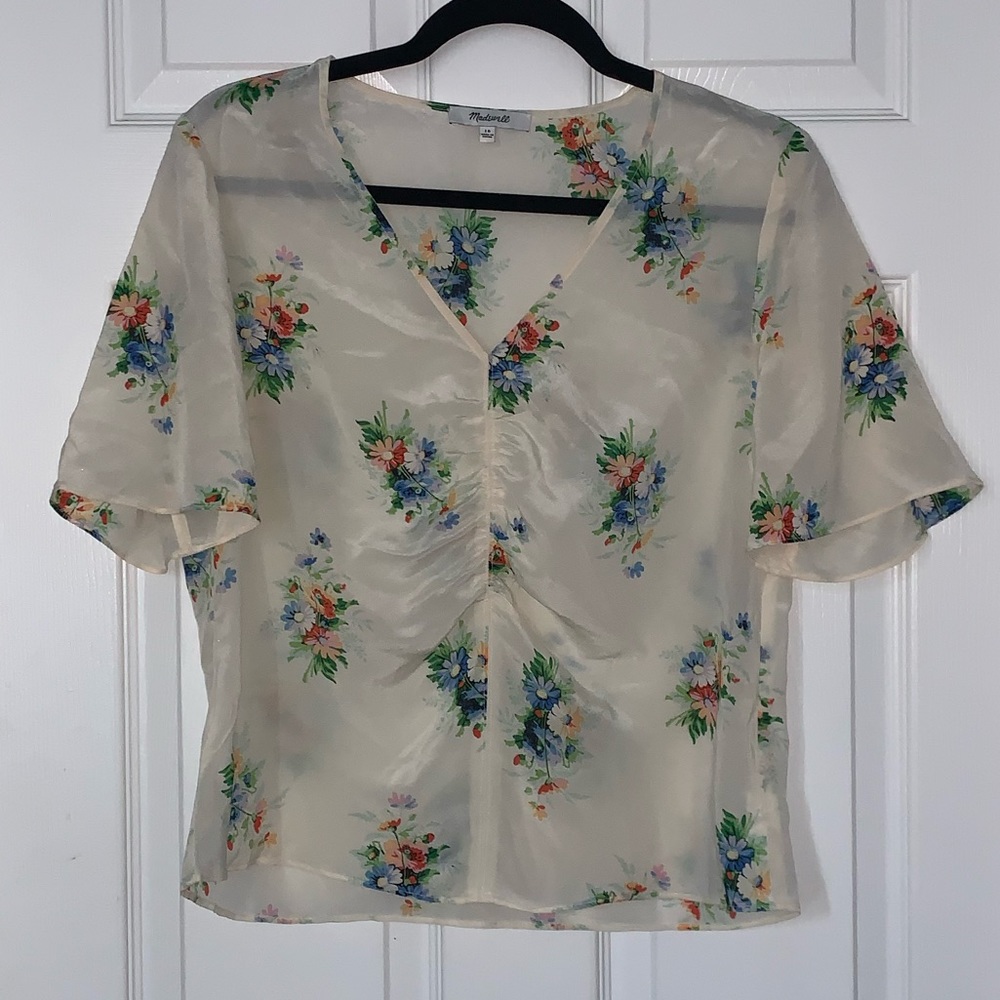 Madewell Cream Sheer Floral V-Neck Blouse
